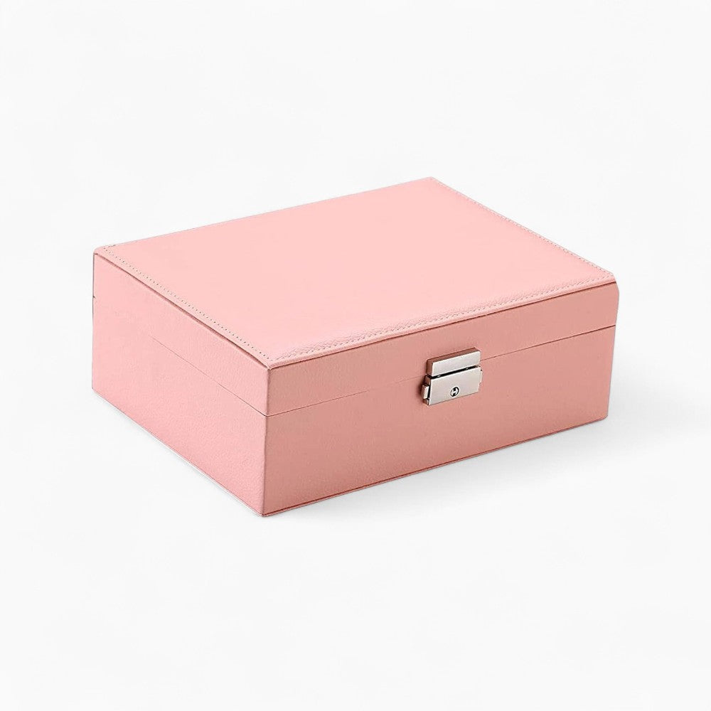 Boîte Bijoux Cuir Rose Velours Compacte