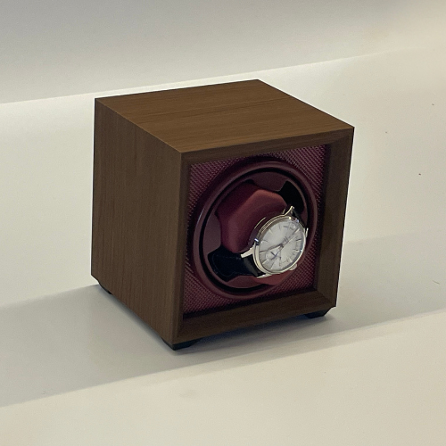 Remontoir Montre Cube Bois Bordeaux Automatique