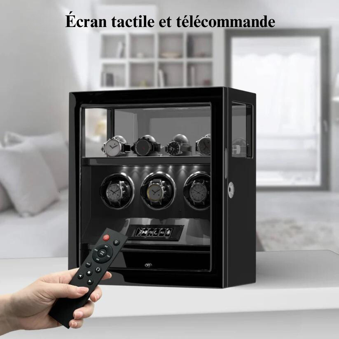 Coffre Fort Montre Cuir Noir 3 Places Empreinte Digitale