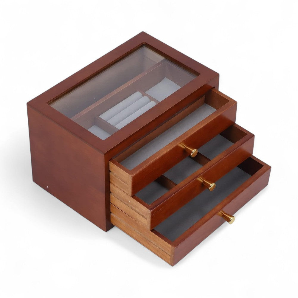 Boîte Bijoux Bois Vintage 3 Tiroirs