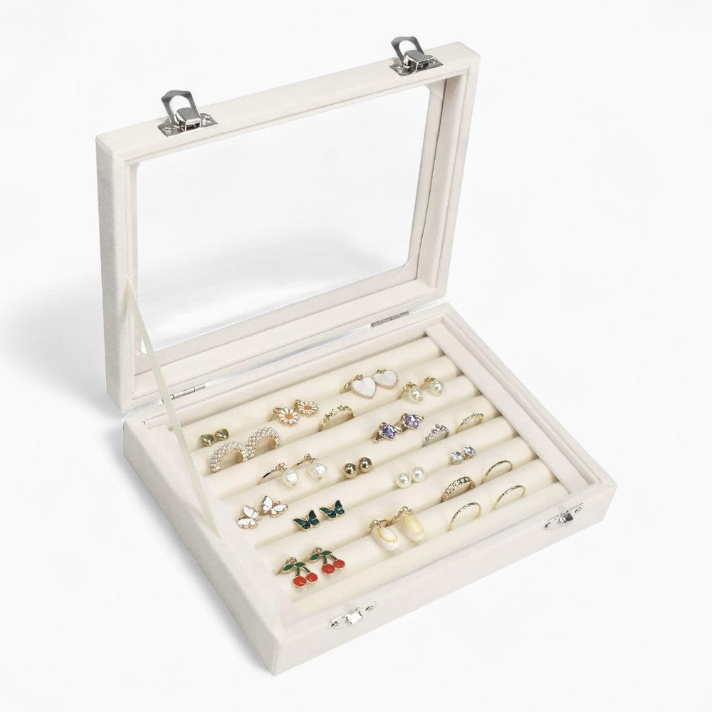 Boîte Bagues Velours Cuir Plateau Compact