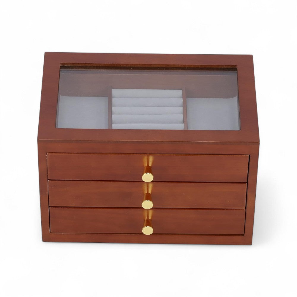Boîte Bijoux Bois Vintage 3 Tiroirs