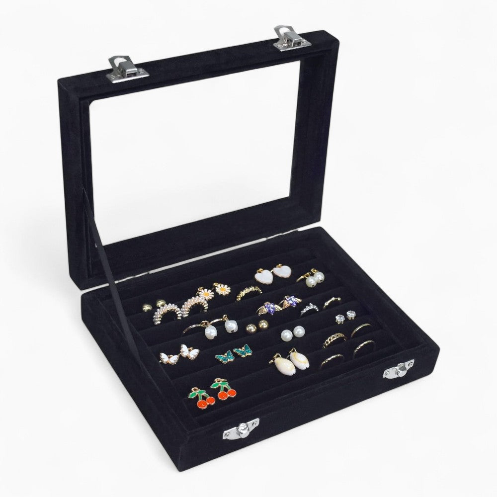 Boîte Bagues Velours Cuir Plateau Compact