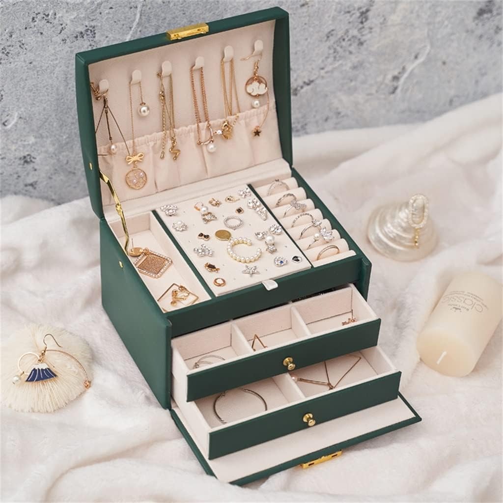 Boîte Bijoux Cuir 2 Tiroirs Coffret Velours