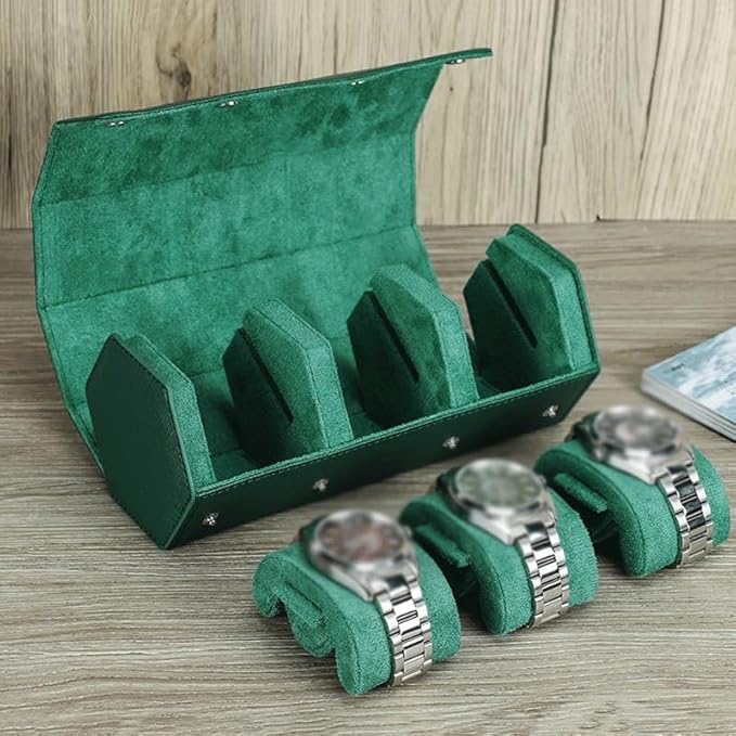 Étui Montre Cuir Vert Émeraude 3 Places Voyage