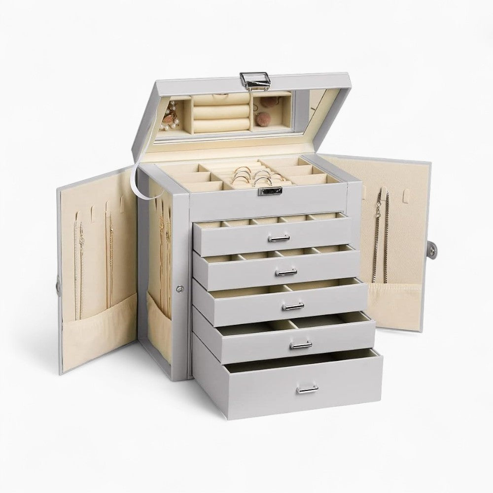 Boîte à Bijoux Cuir 5 Tiroirs Coffret