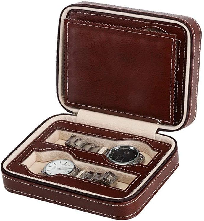 Étui Montre Cuir Vintage Marron 4 Places Voyage