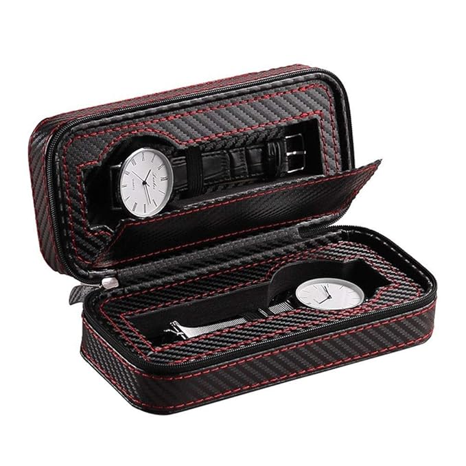 Étui Montre Cuir Carbone Noir Duo Voyage