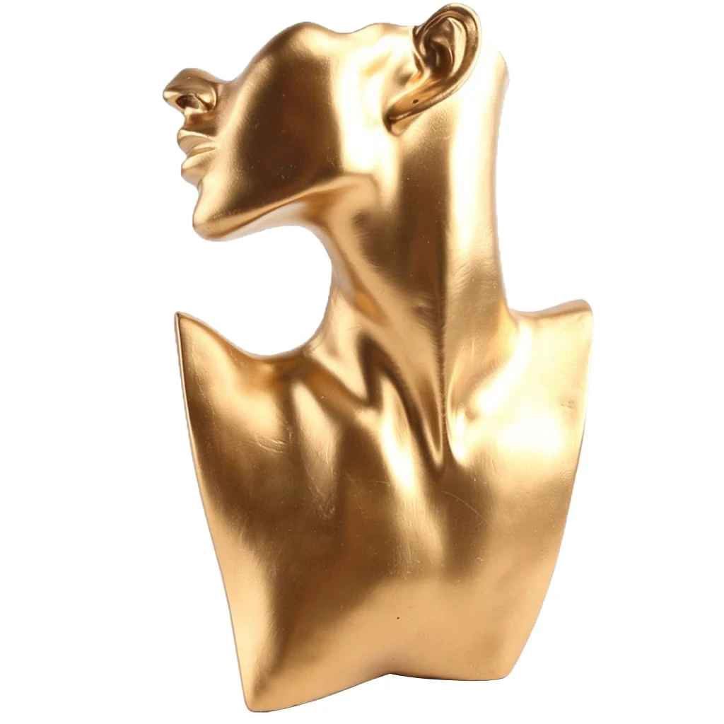 Présentoir collier buste femme doré en résine 28cm