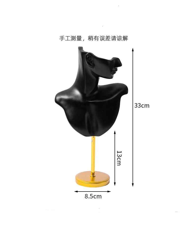Présentoir Collier &amp; Boucles d’Oreilles buste Noire sur Pied Doré 33 cm