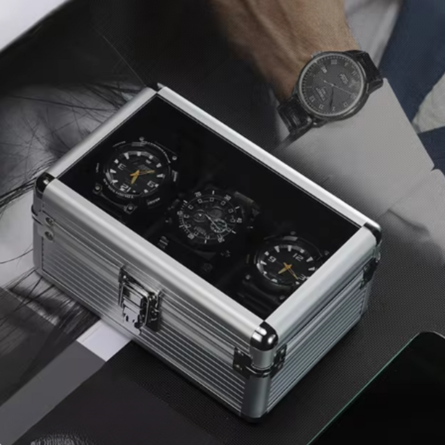 Boîte à Montres Aluminium 3 Places Couvercle Transparent