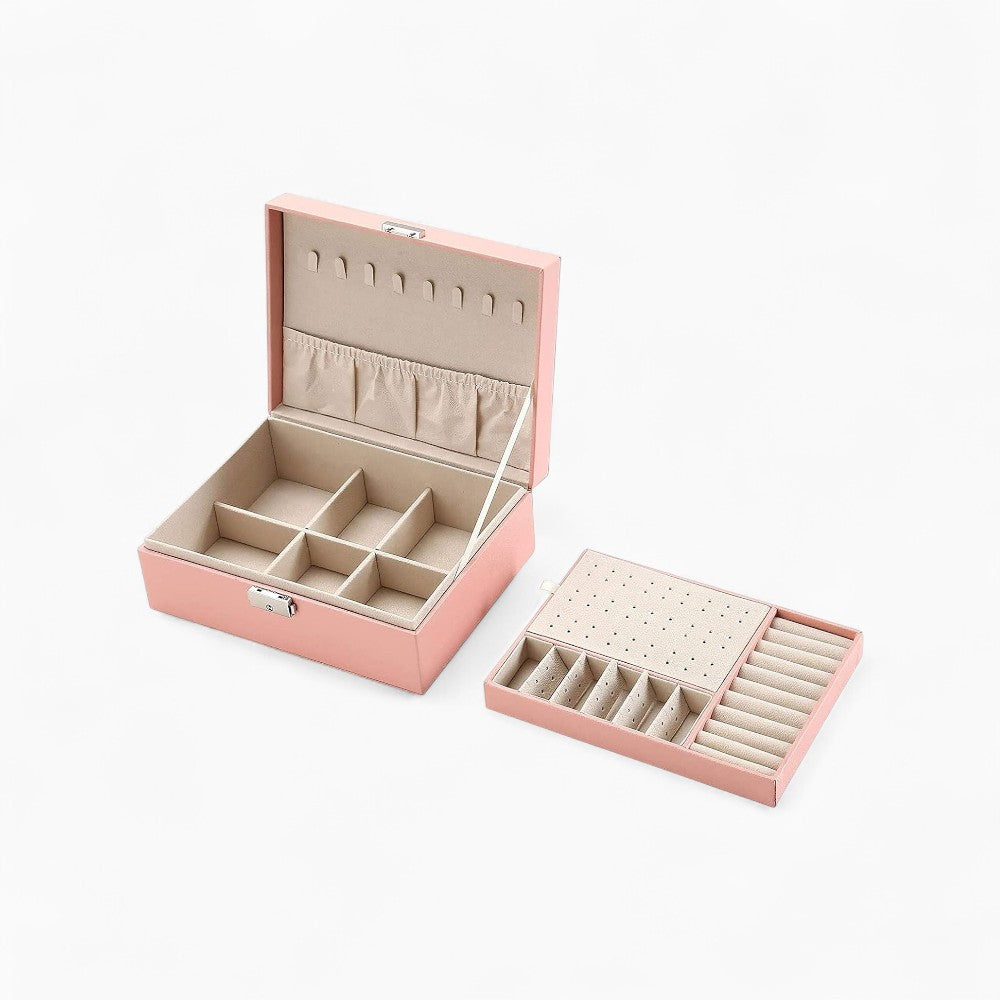Boîte Bijoux Cuir Rose Velours Compacte