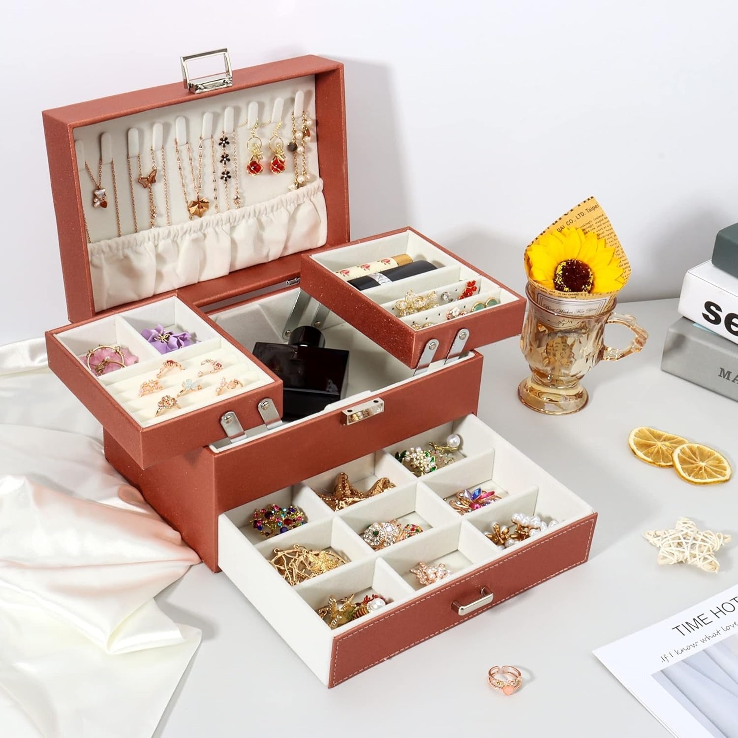 Boîte Bijoux Cuir Multi Rangements Tiroirs