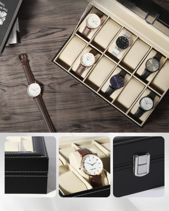Boîte à Montre Cuir 12 Places Noir Luxa Vitrage