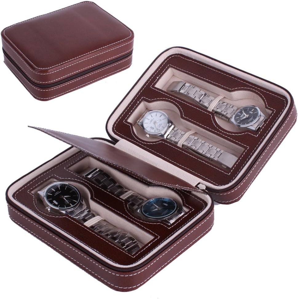 Étui Montre Cuir Vintage Marron 4 Places Voyage