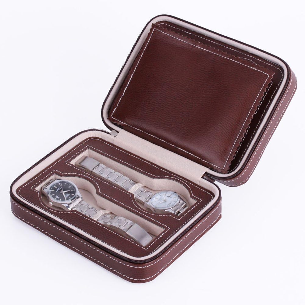 Étui Montre Cuir Vintage Marron 4 Places Voyage