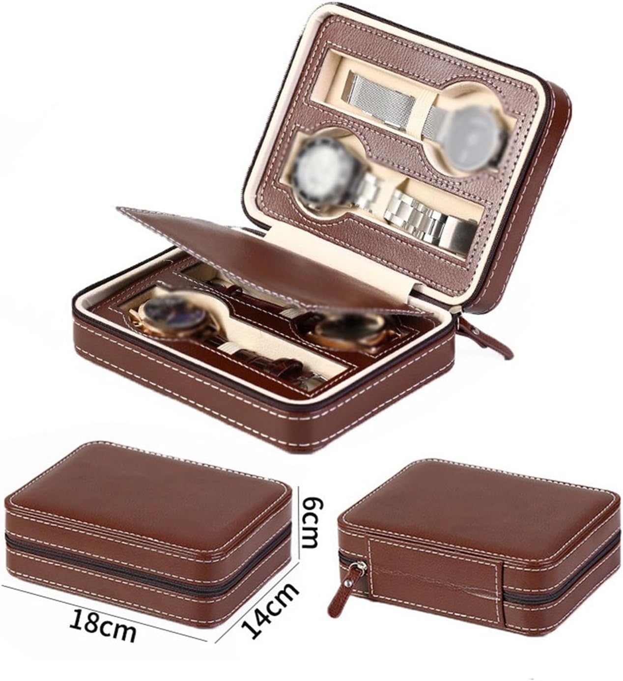 Étui Montre Cuir Vintage Marron 4 Places Voyage