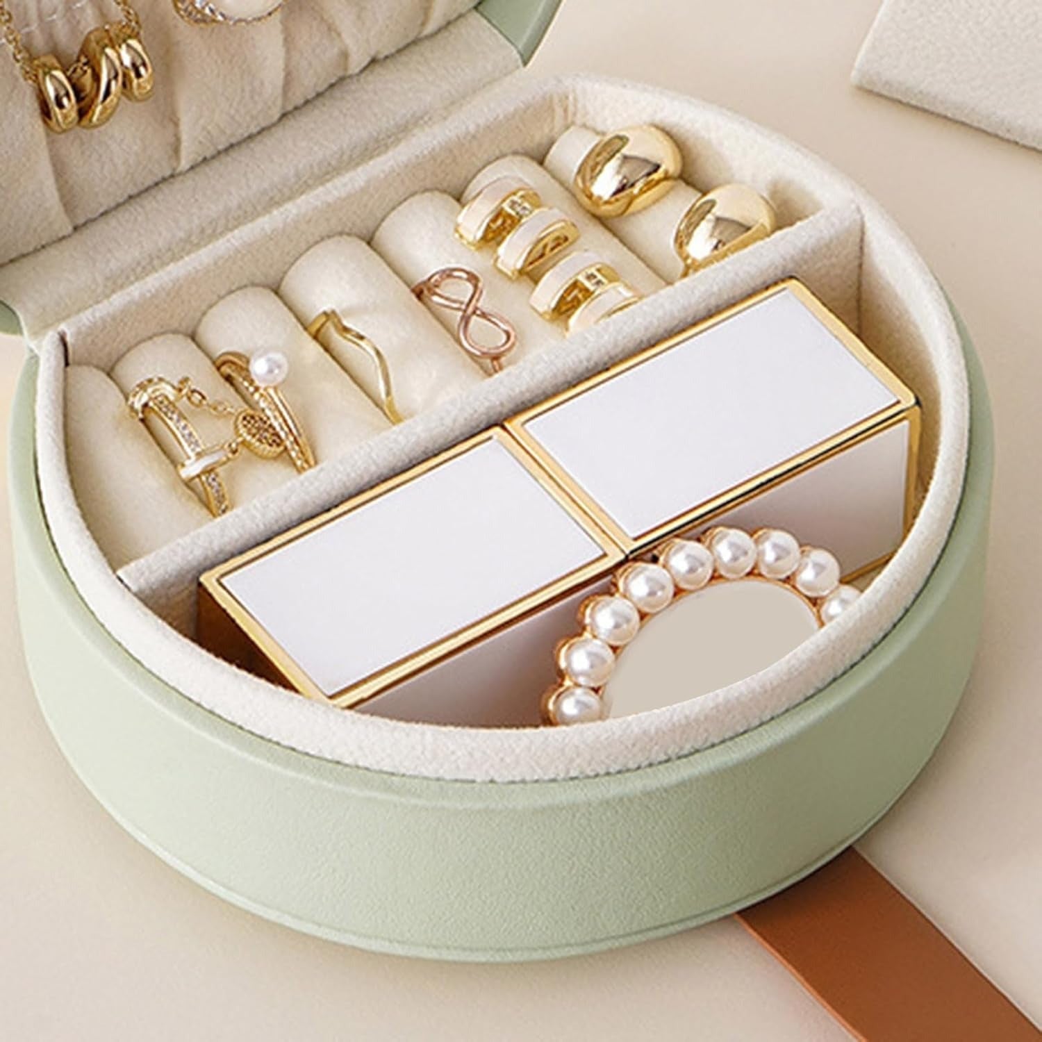 Boîte Bijoux Cuir Ronde Velours Voyage