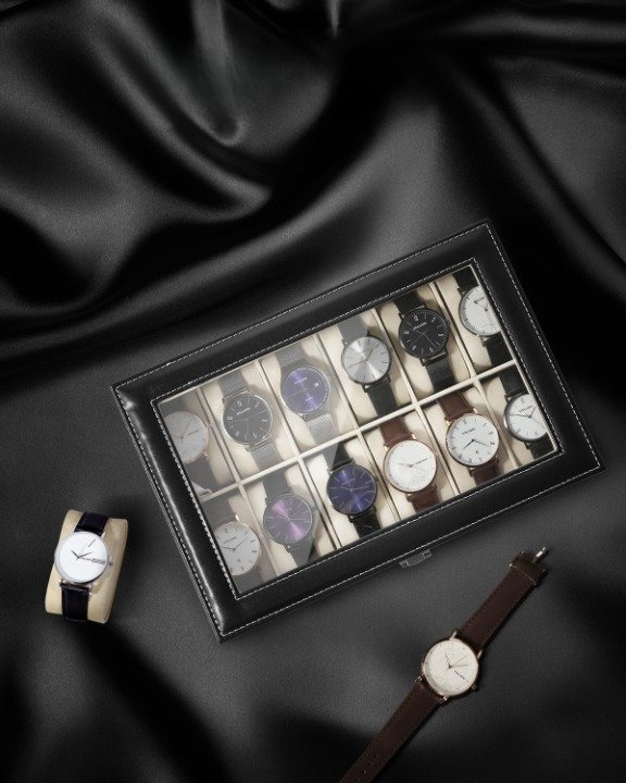 Boîte à Montre Cuir 12 Places Noir Luxa Vitrage
