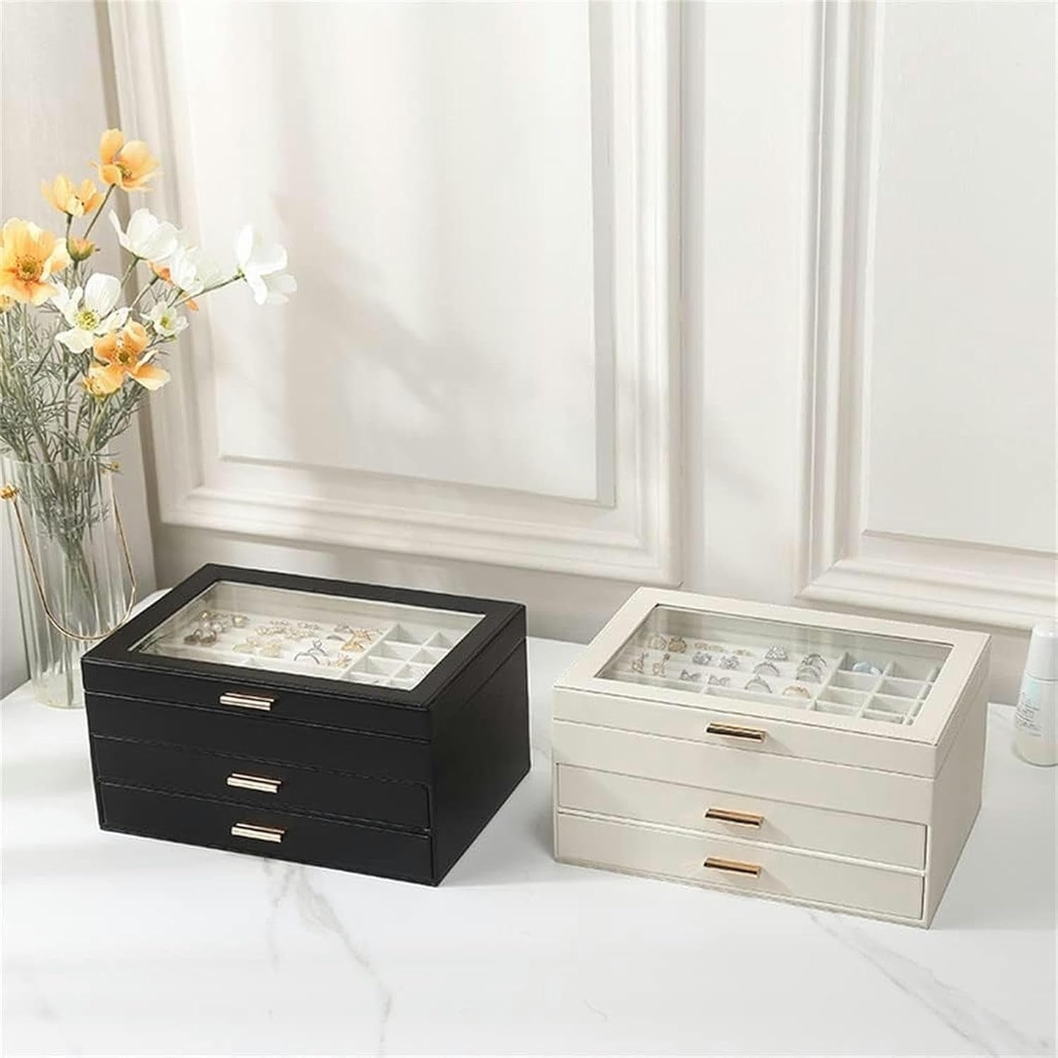 Boîte Bijoux Cuir 2 Tiroirs Velours