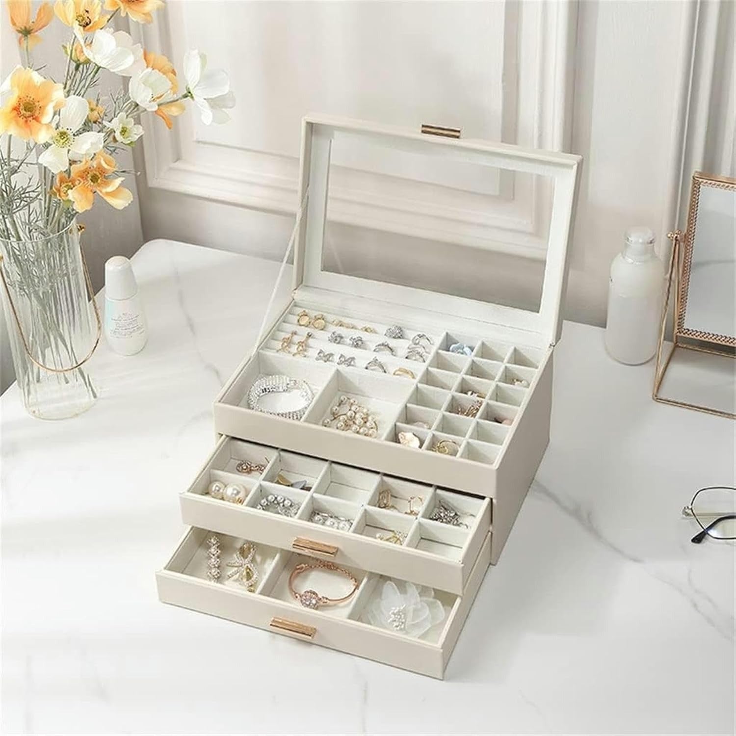 Boîte Bijoux Cuir 2 Tiroirs Velours