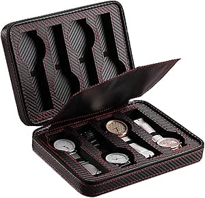 Mallette Montre Cuir Noir 8 Places Voyage Magnétique