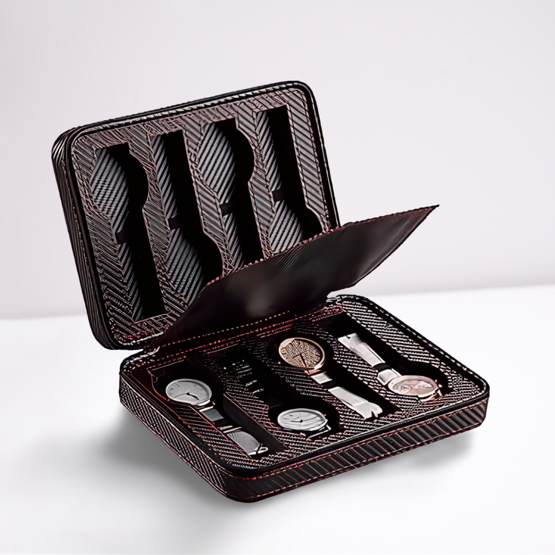 Étui Montre Voyage 8 Montres Cuir Carbone Grande Capacité