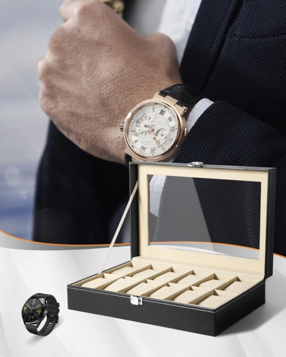 Boîte à Montre Cuir 12 Places Noir Luxa Vitrage