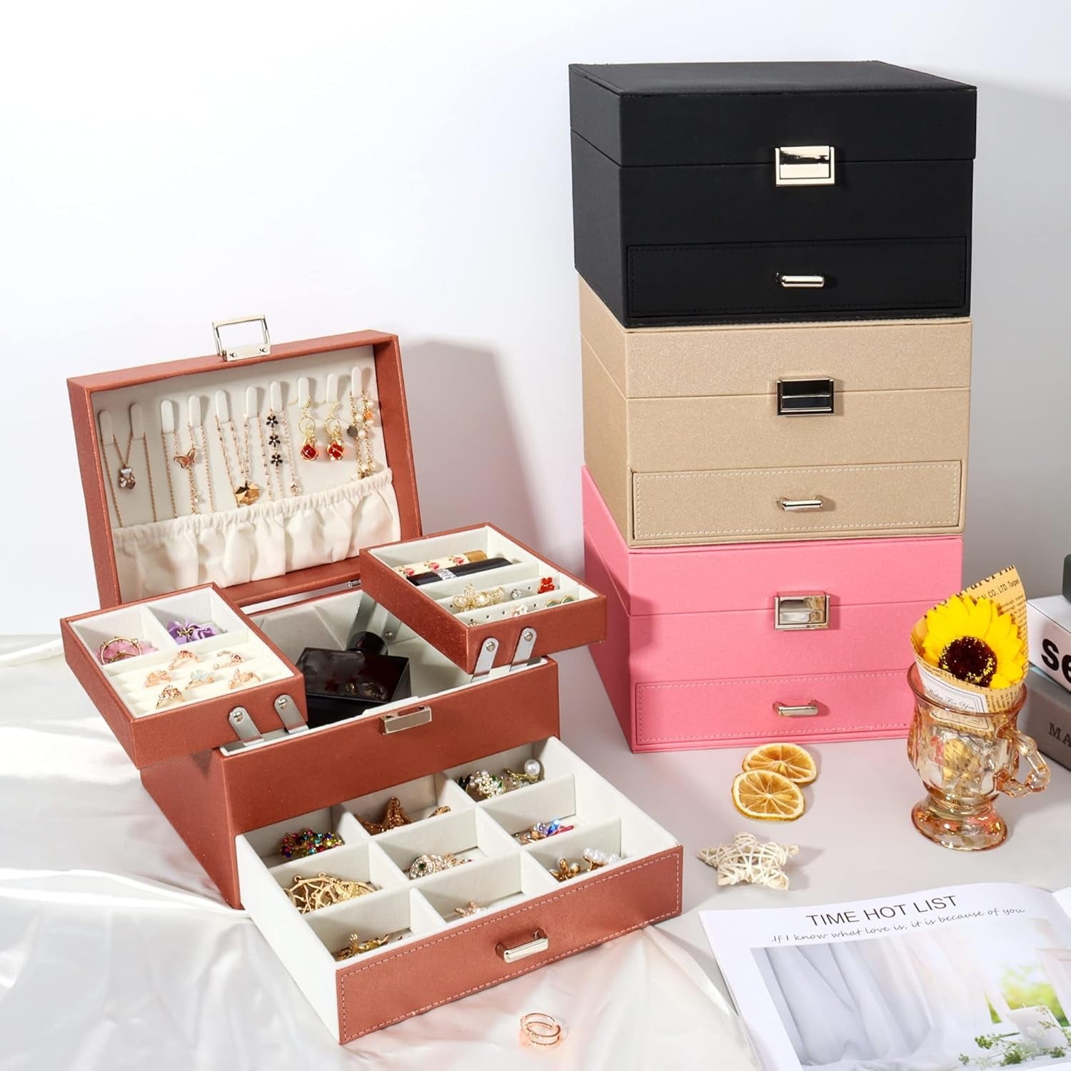 Boîte Bijoux Cuir Multi Rangements Tiroirs