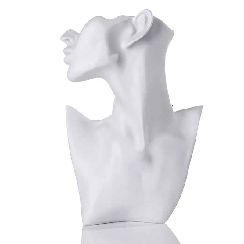 Présentoir collier buste femme blanc en résine 28cm