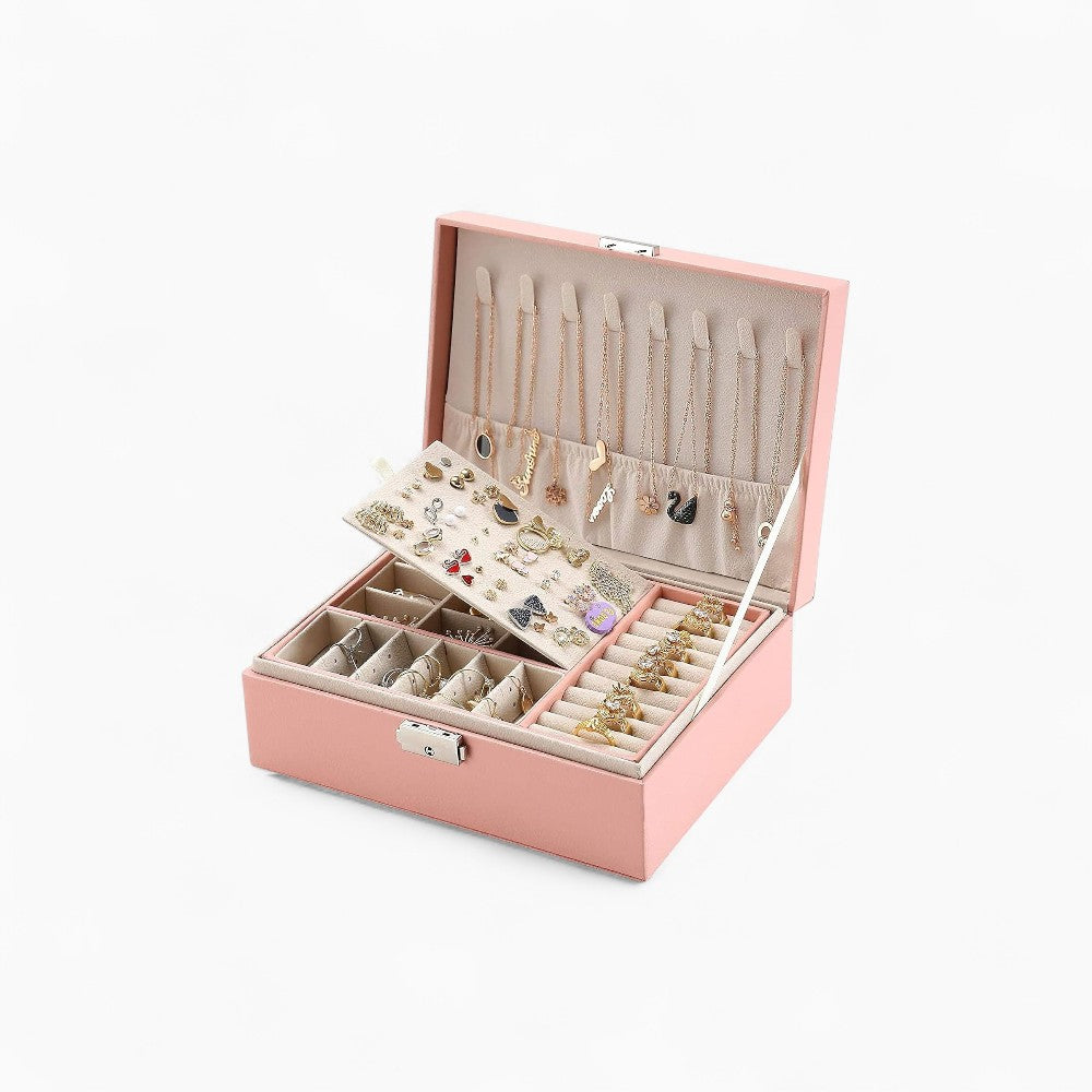 Boîte Bijoux Cuir Rose Velours Compacte