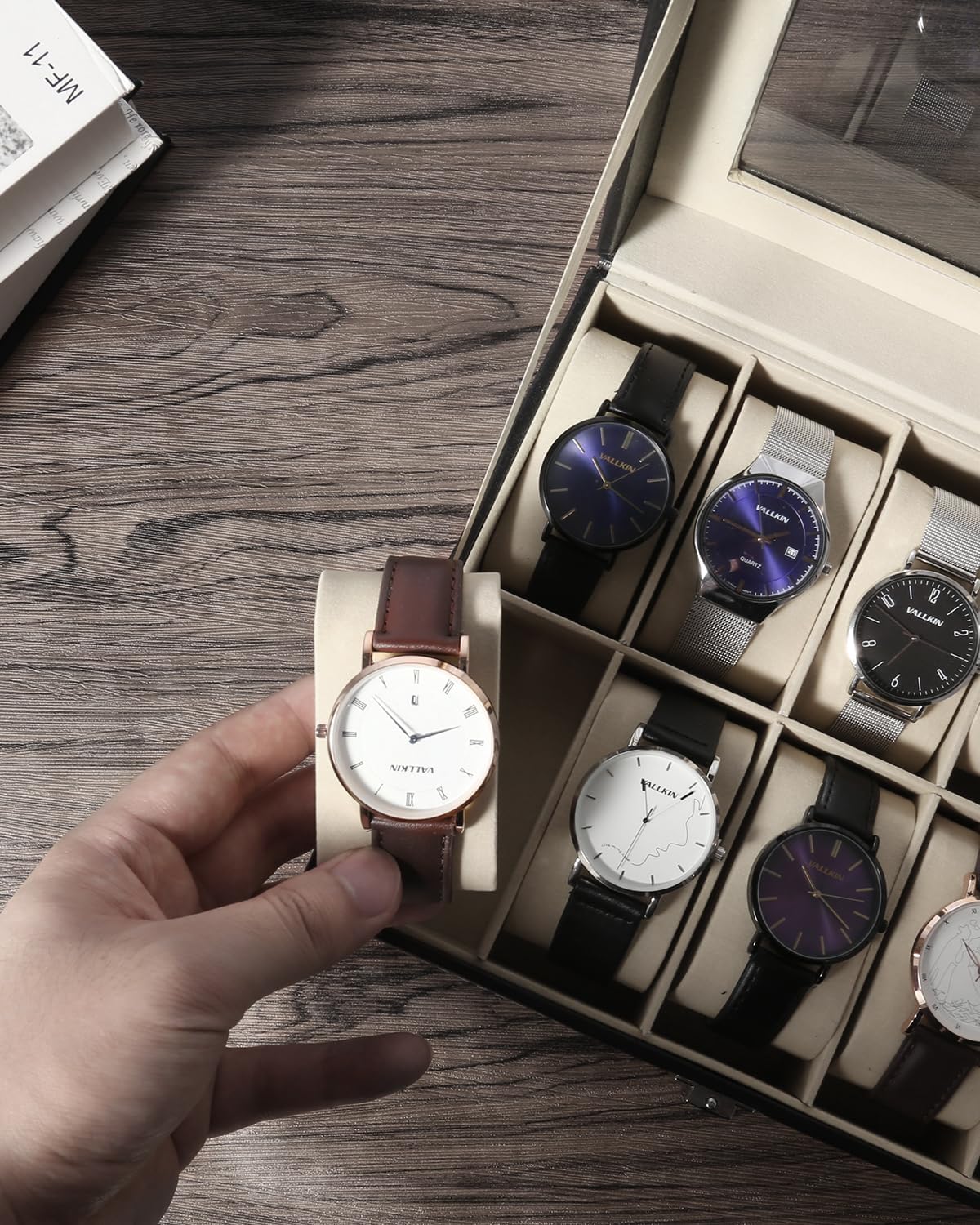 Boîte à Montre Cuir 12 Places Noir Luxa Vitrage