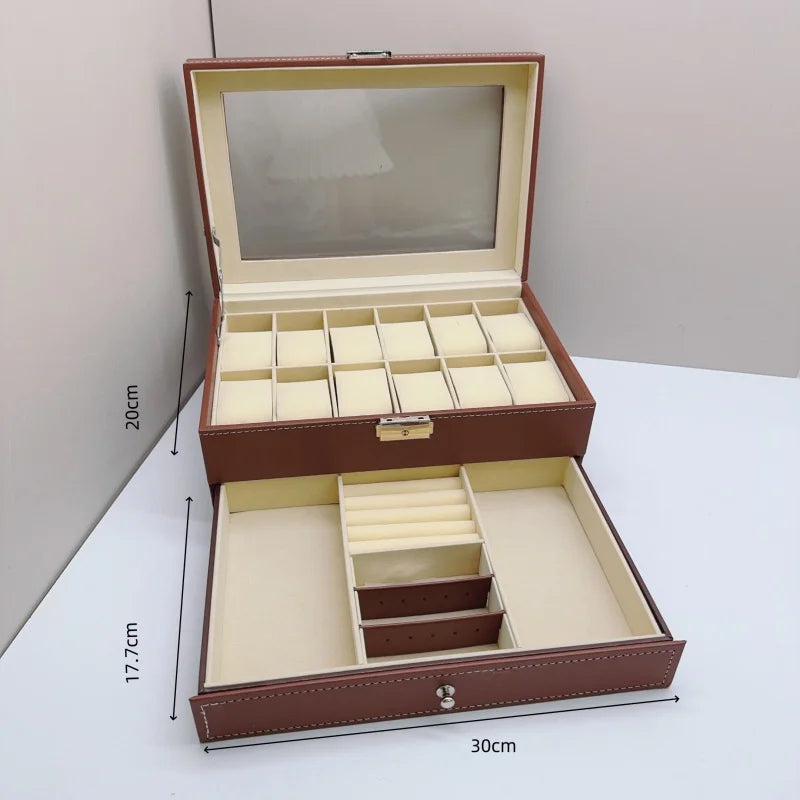 Coffret Montres Cuir Velours 12 Places Verrouillable Vitrine