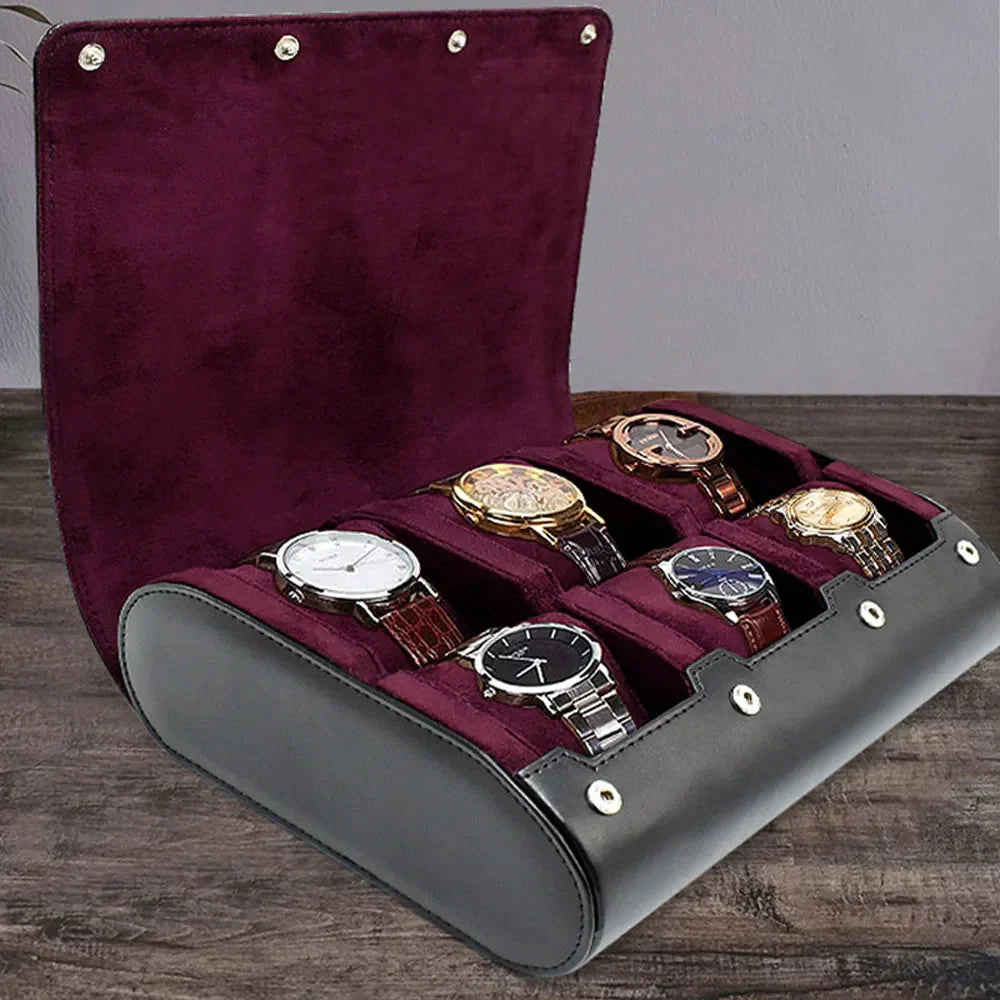 Étui Montre Cuir Voyage Noir Bordeaux 6 Places