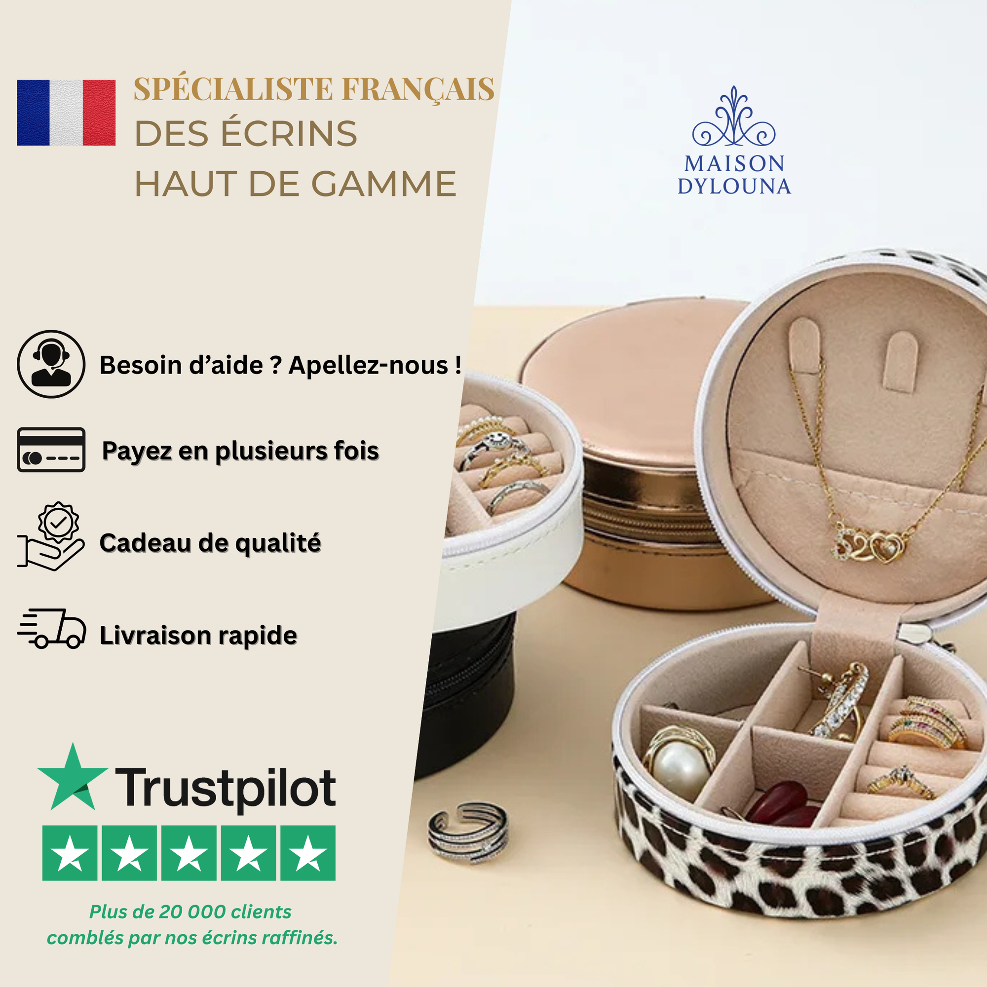 Boite Bijoux Cuir Velours Double Niveau