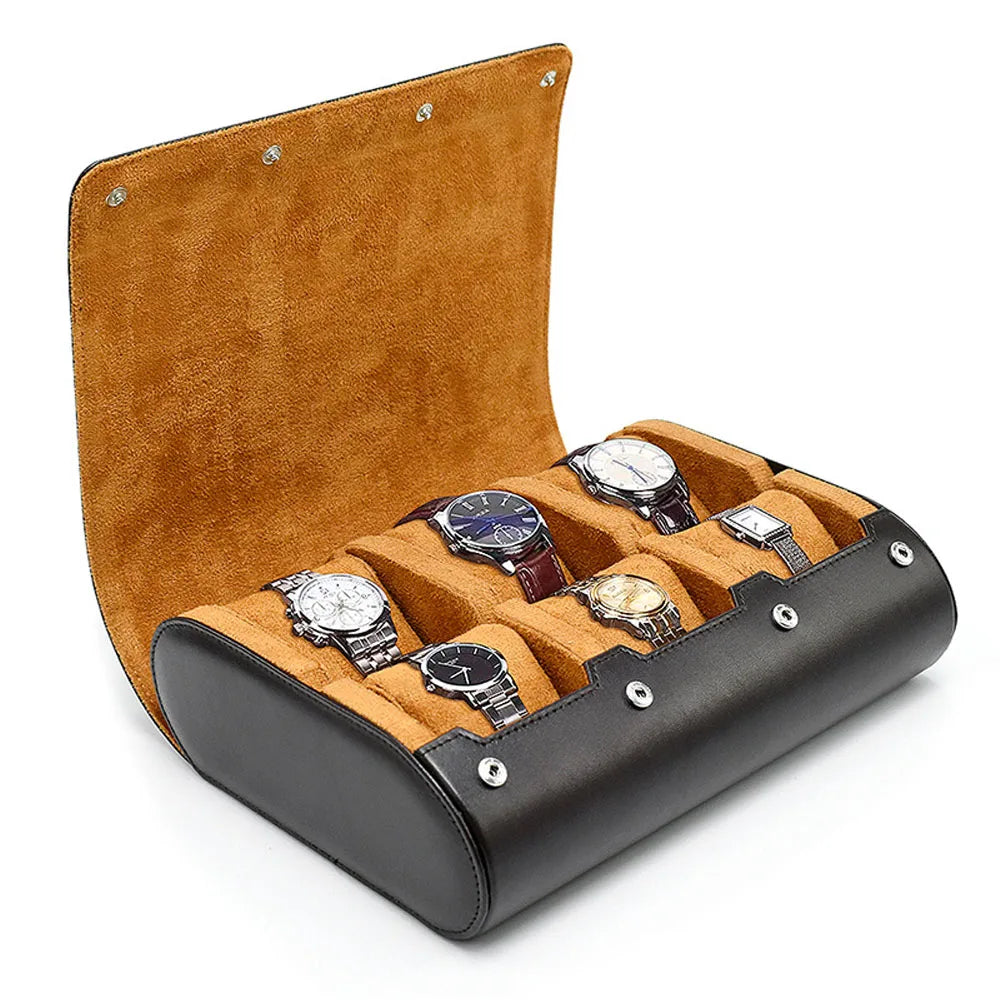 Étui Montre Cuir Voyage Rouleau 6 Fentes
