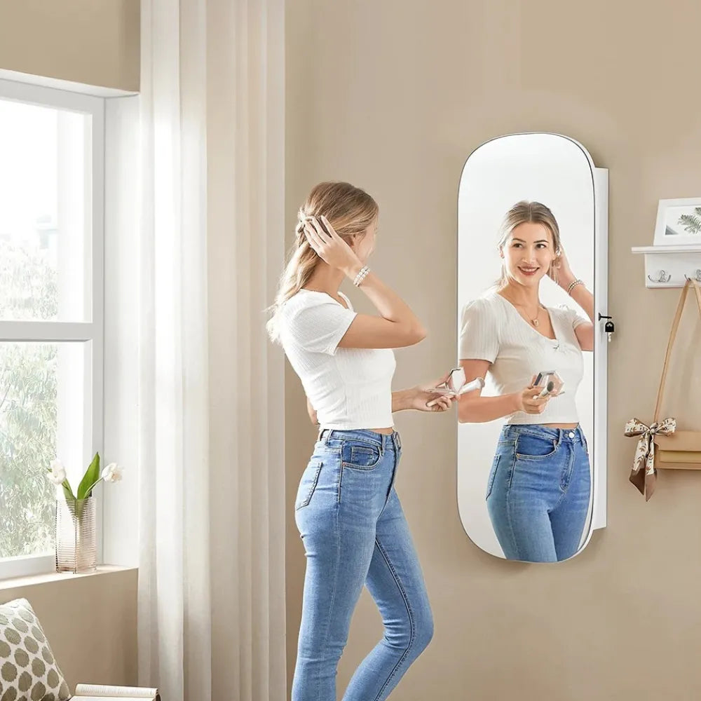 Boîte Bijoux Murale Bois LED Miroir Compartimentée