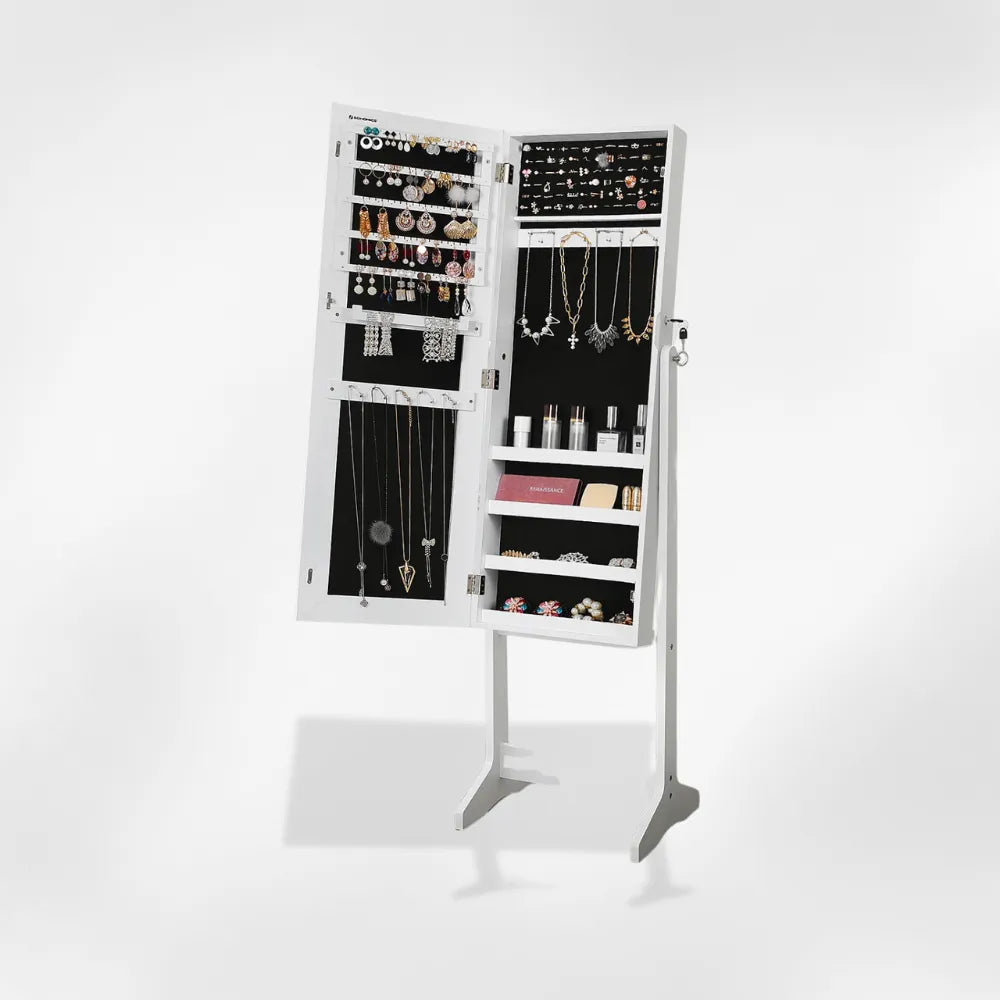 Boîte Bijoux Bois Blanche Miroir Grand Rangement Colliers