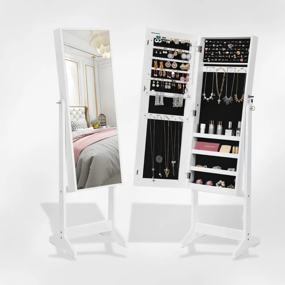 Boîte Bijoux Bois Blanche Miroir Grand Rangement Colliers