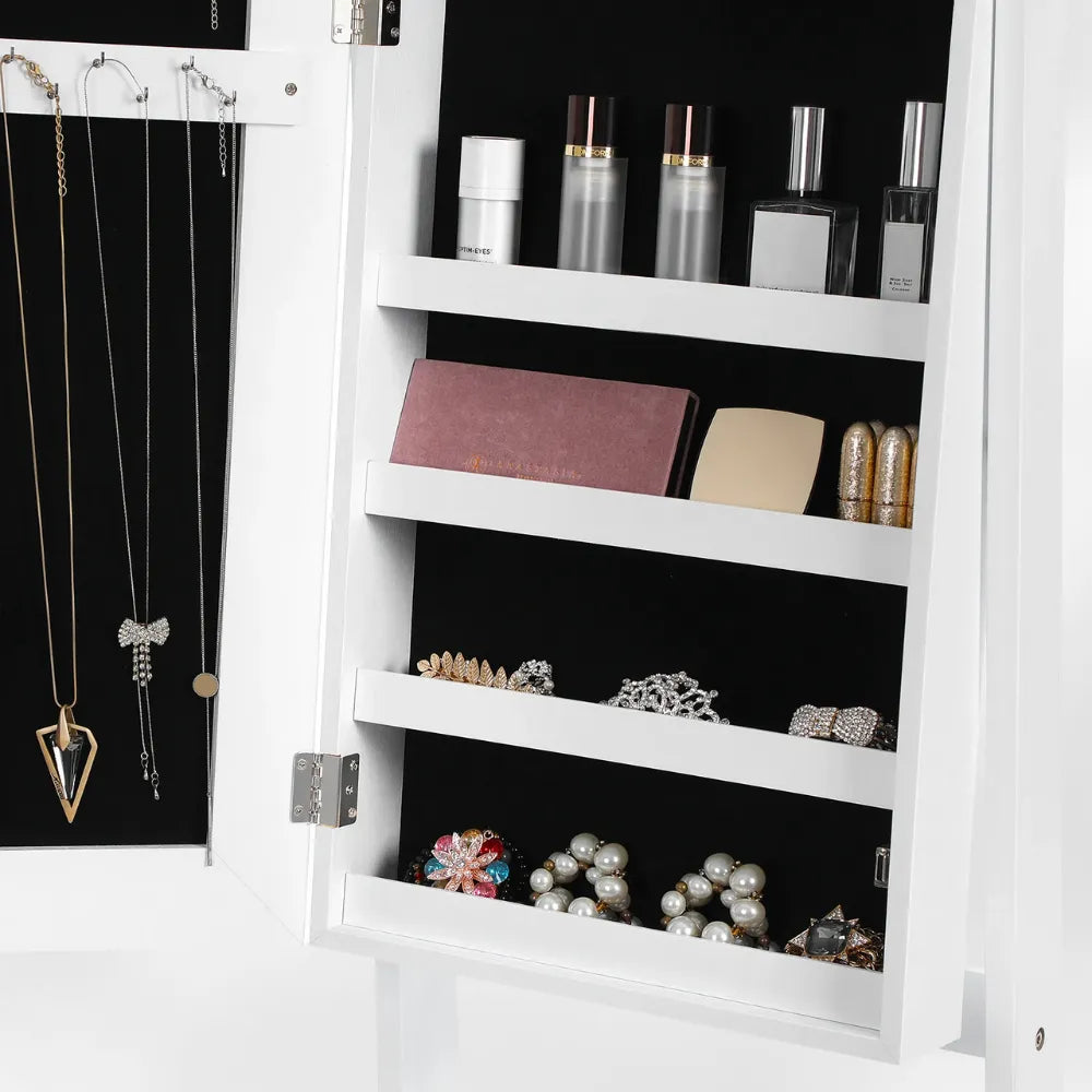 Boîte Bijoux Bois Blanche Miroir Grand Rangement Colliers