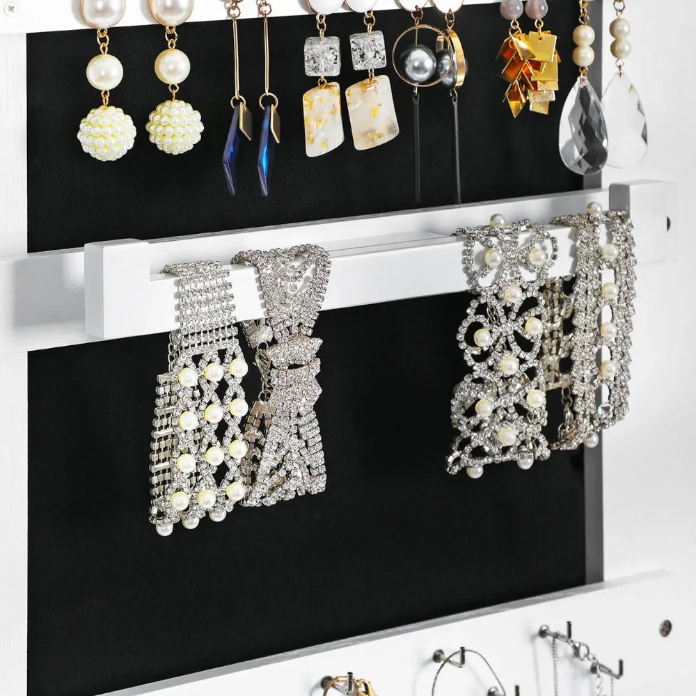 Boîte Bijoux Bois Blanche Miroir Grand Rangement Colliers