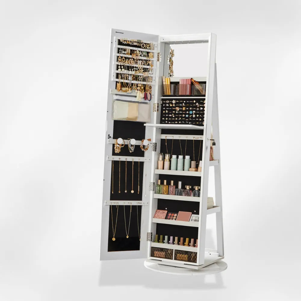 Boîte Bijoux Sur Pied Bois Miroir LED Vitrine