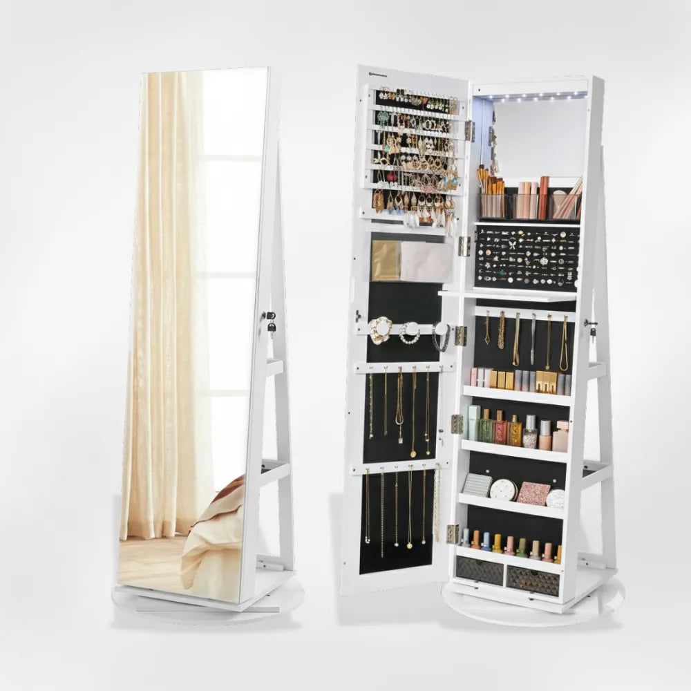 Boîte Bijoux Sur Pied Bois Miroir LED Vitrine