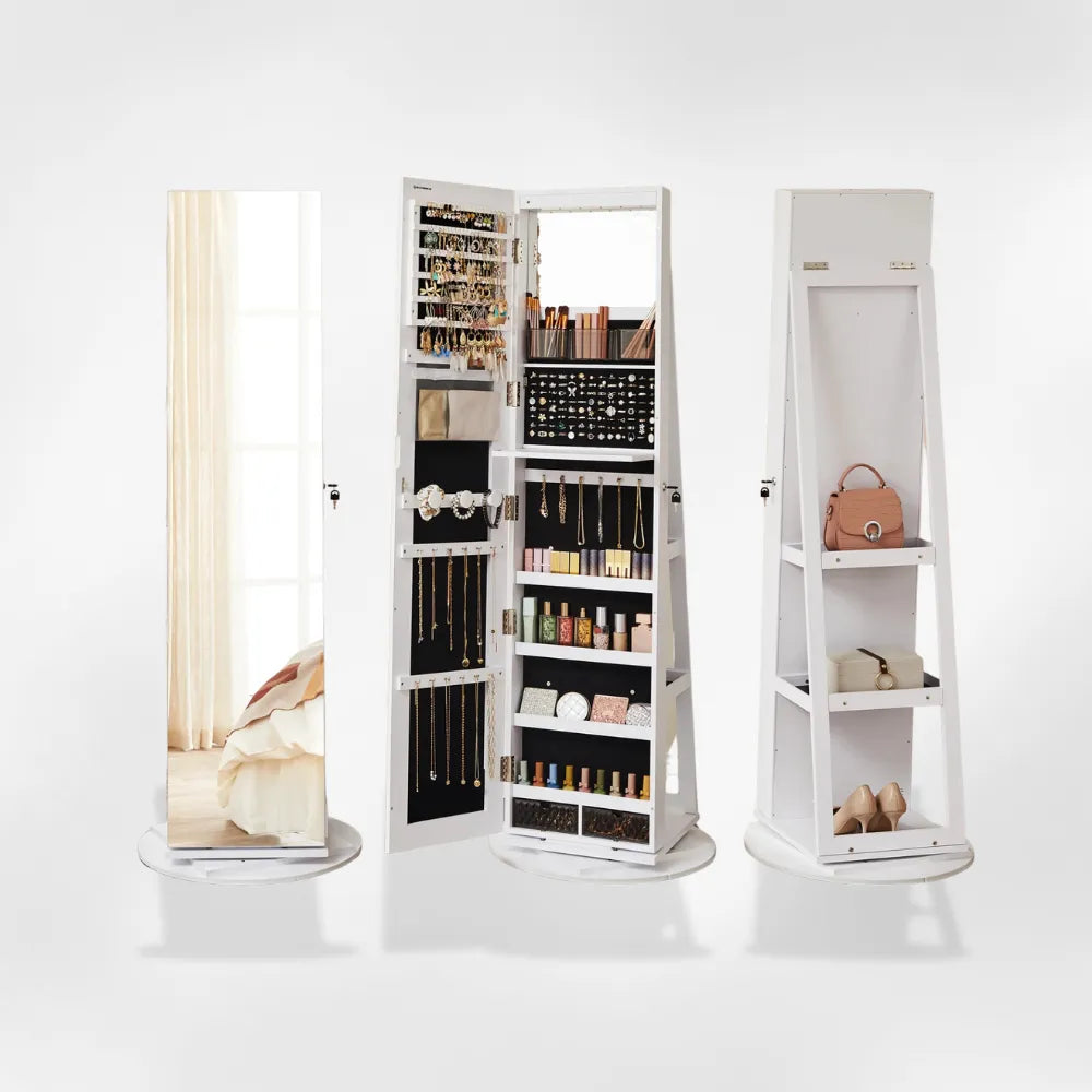 Boîte Bijoux Sur Pied Bois Miroir LED Vitrine