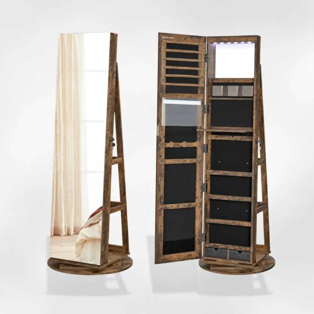 Boîte Bijoux Sur Pied Bois Miroir LED Vitrine