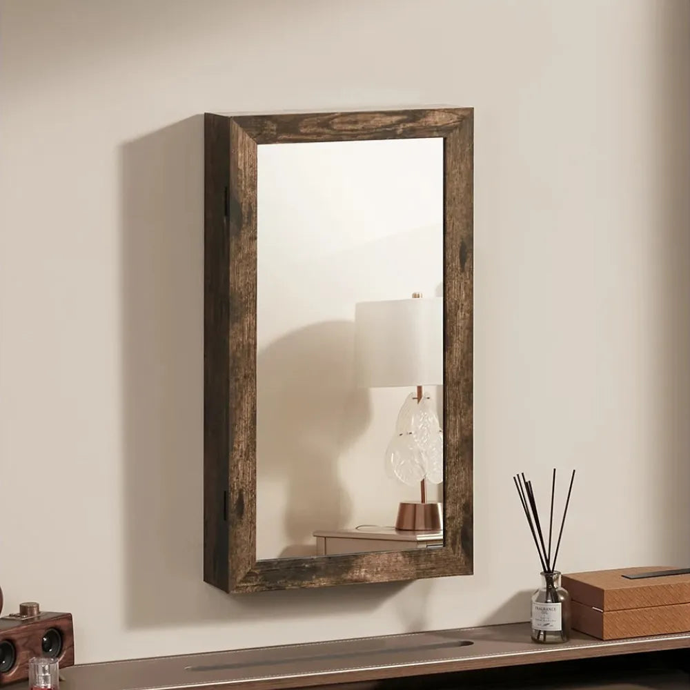 Boîte Bijoux Murale Bois Velours Miroir Effet Naturel