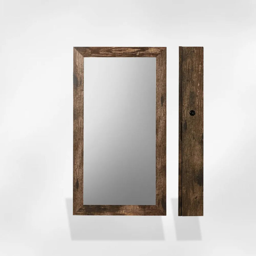 Armoire à Bijoux Murale Effet Bois Vieilli avec Miroir