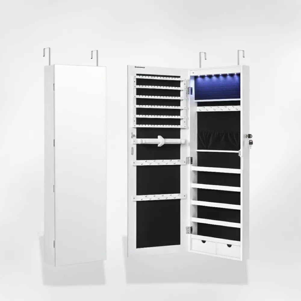 Boîte Bijoux Murale Bois LED Miroir Sécurisé