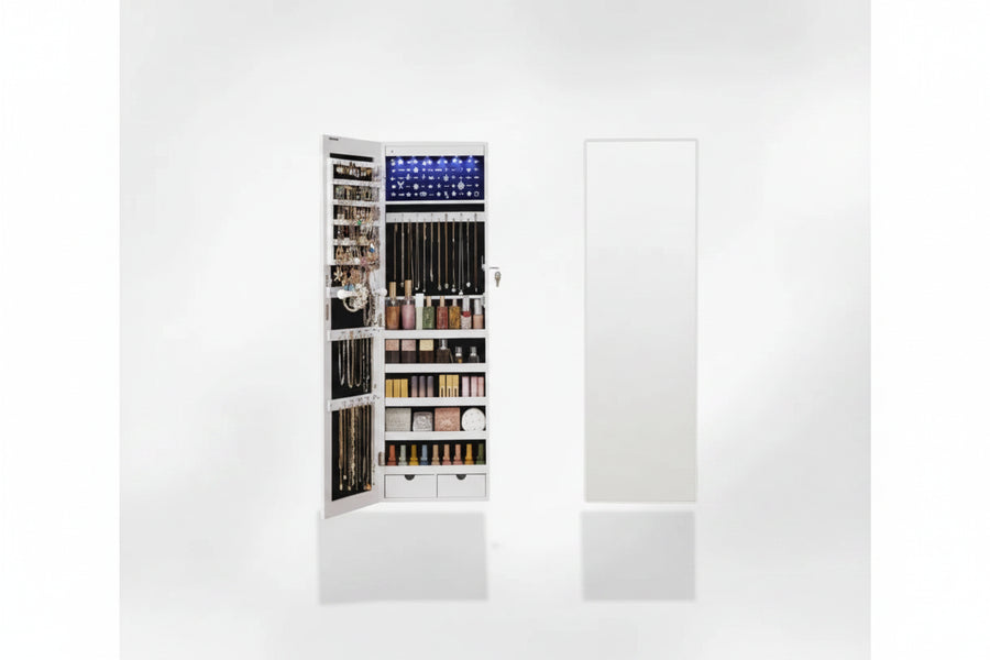 Armoire à Bijoux Murale LED Miroir Pleine Hauteur Blanche