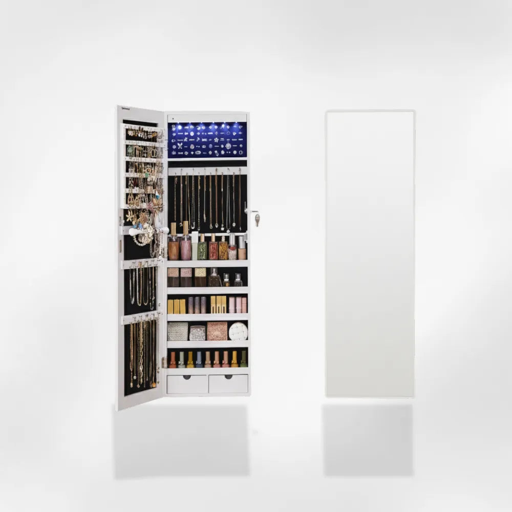 Boîte Bijoux Murale Bois LED Miroir Sécurisé